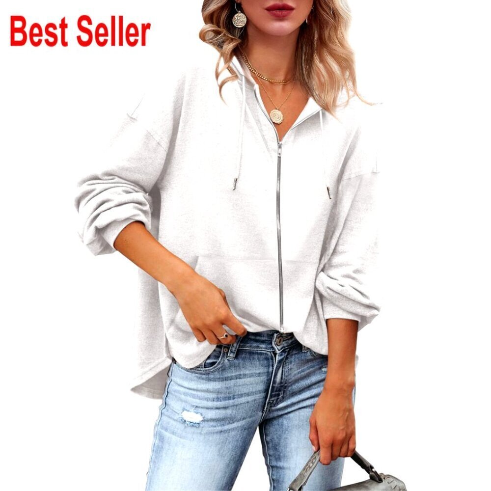 Women's Zip-Up Hoodie Loose Fit Sweatshirt Long Sleeve Pocket Pullover Top